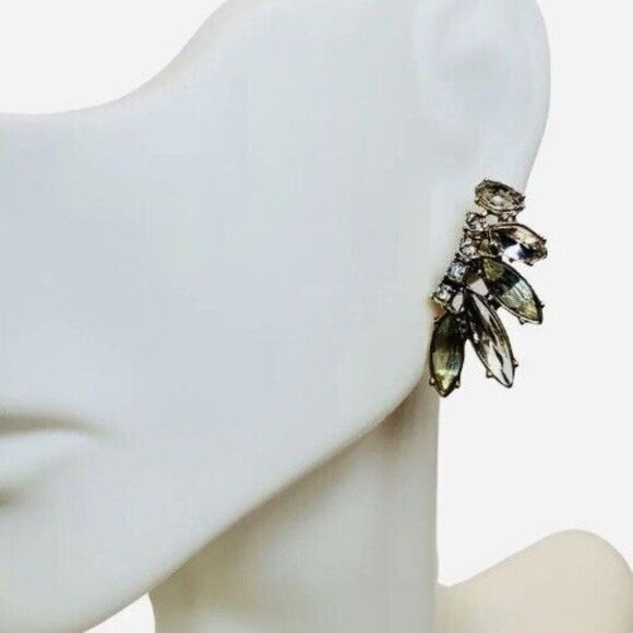 Vintage Women’s Faceted Crystal Silver Tone Formal Climber Pierced Earrings 1” - Picture 2 of 9